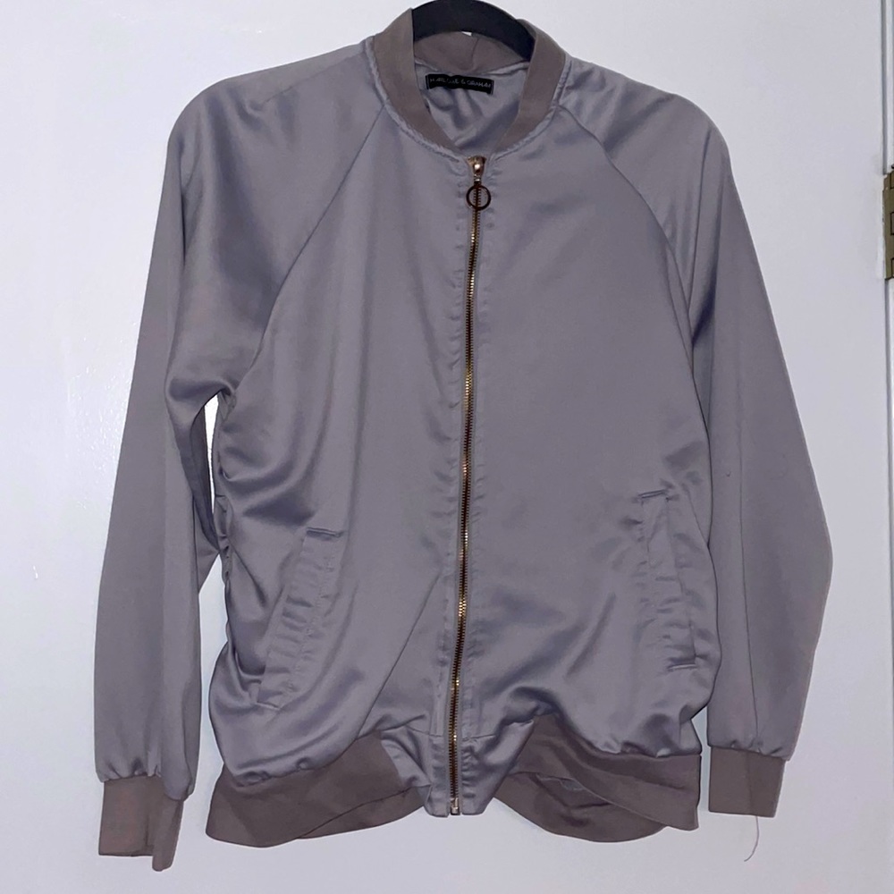 Harlowe & Graham, satin bomber jacket, light purple, size small